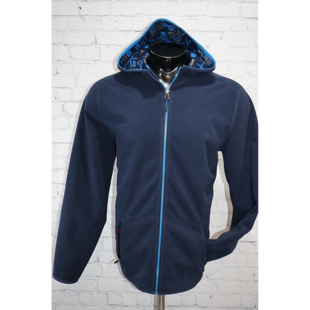 Rhone Full Zip Hoodie Mens Large Blue Reversible Fleece Geometric Activewear